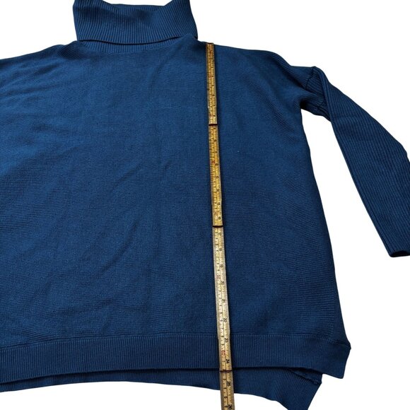 Oversized Blue Turtleneck Sweater Long Sleeve Ribbed Knit Large - Picture 7 of 10